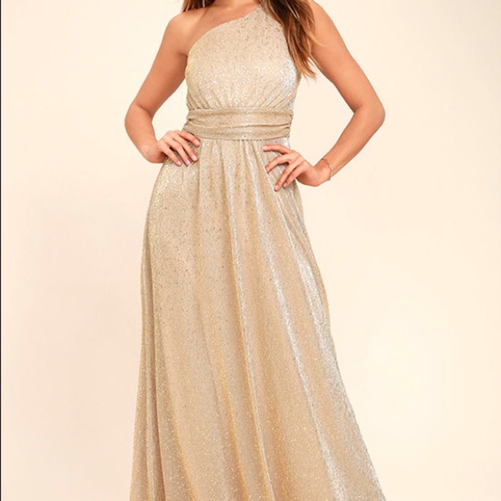 Gold one shoulder maxi dress